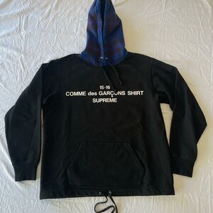 Supreme Comme Des Garçons FW15 Plaid Hood Hoodie Black/Blue Size Small